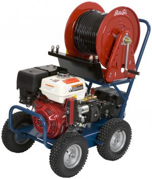 The Model EJ3000 is a portable 4-wheel Gasoline Powered Drain Jetter that runs dependably and quietly with a longer lifespan.